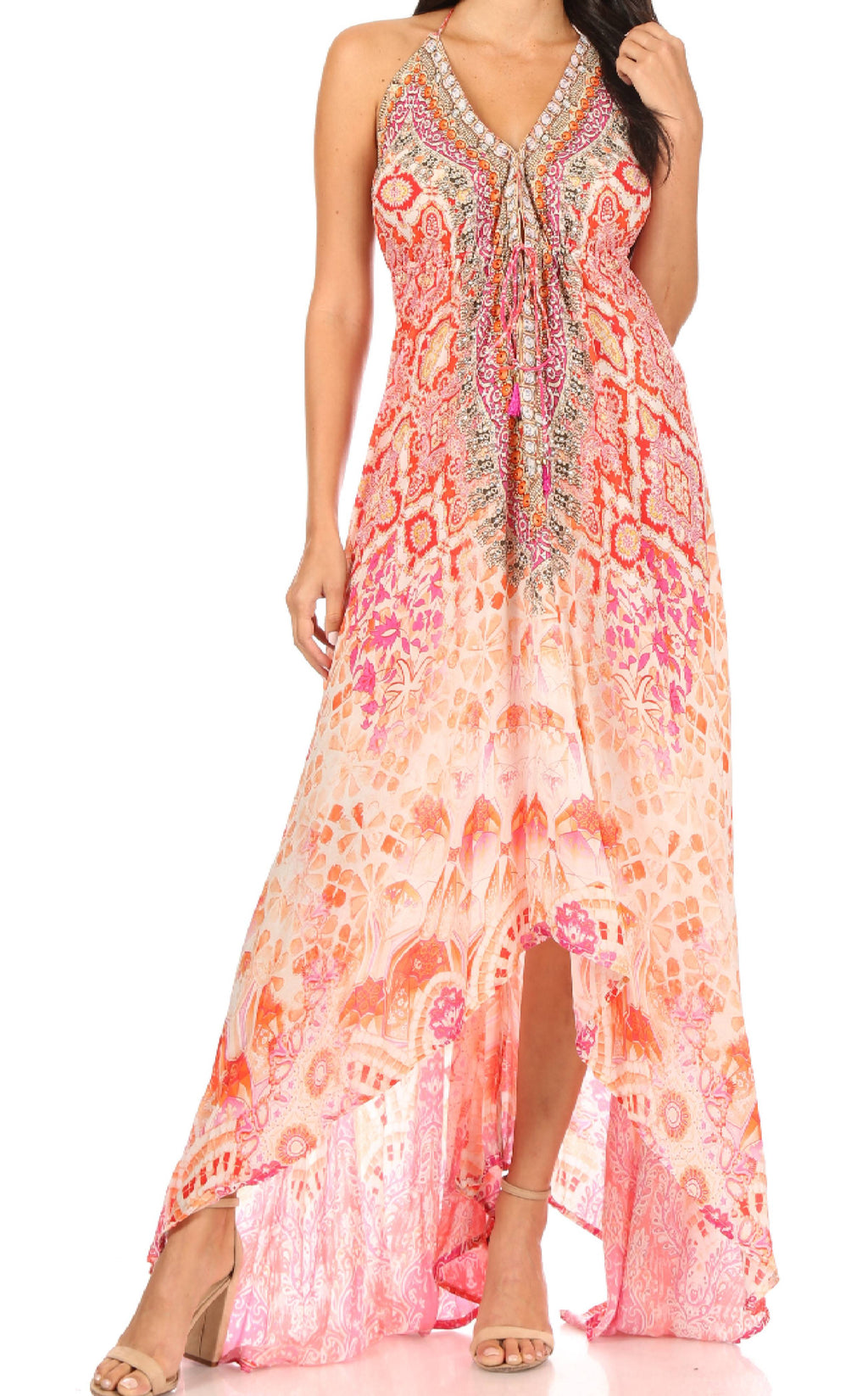 Sakkas Lizi Halter High-Low Maxi Dress