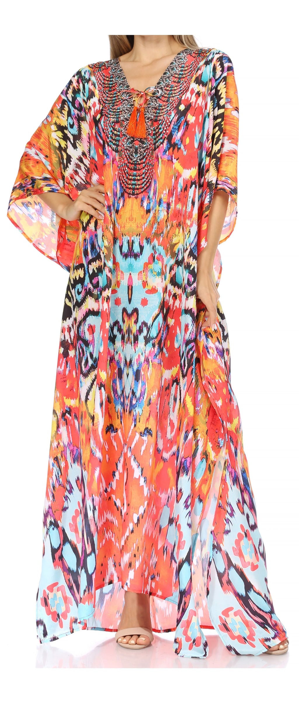 Sakkas Georgettina Rhinestone Caftan Dress