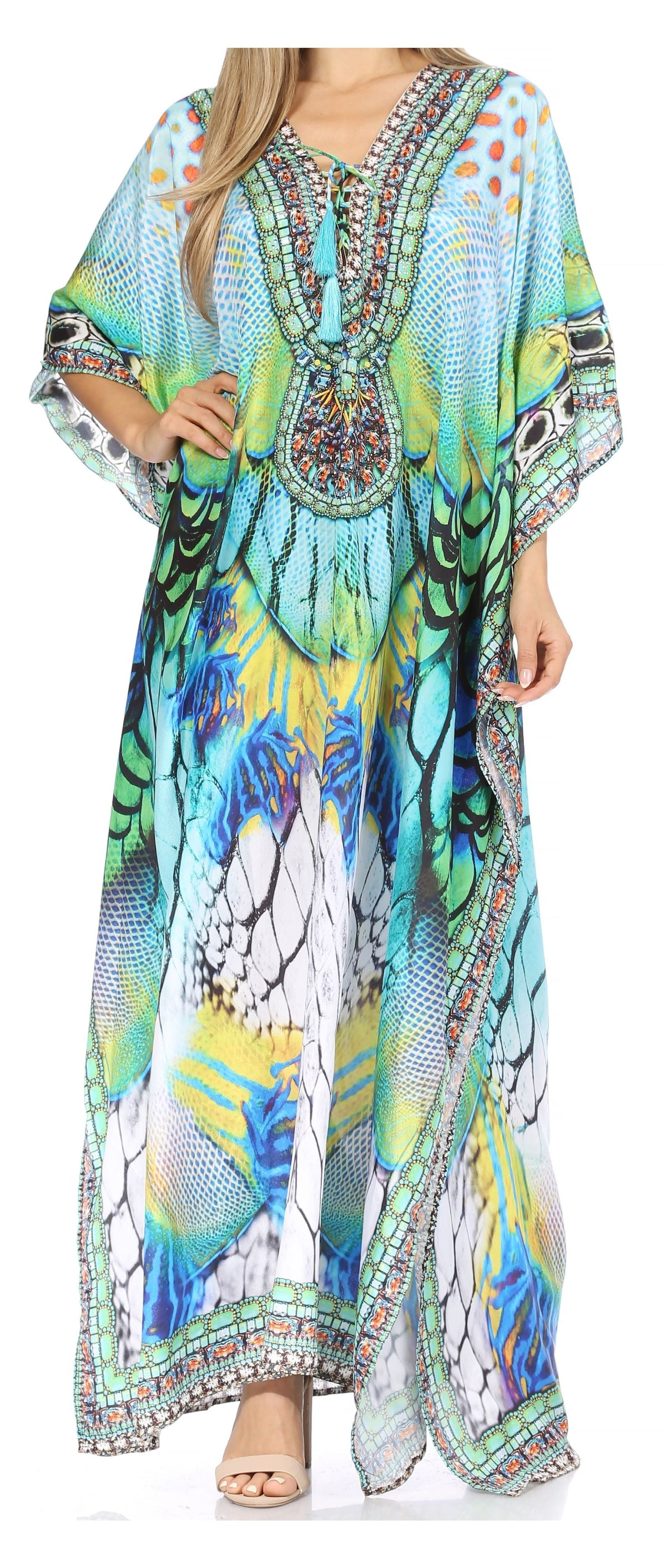 Sakkas Georgettina Rhinestone Caftan Dress