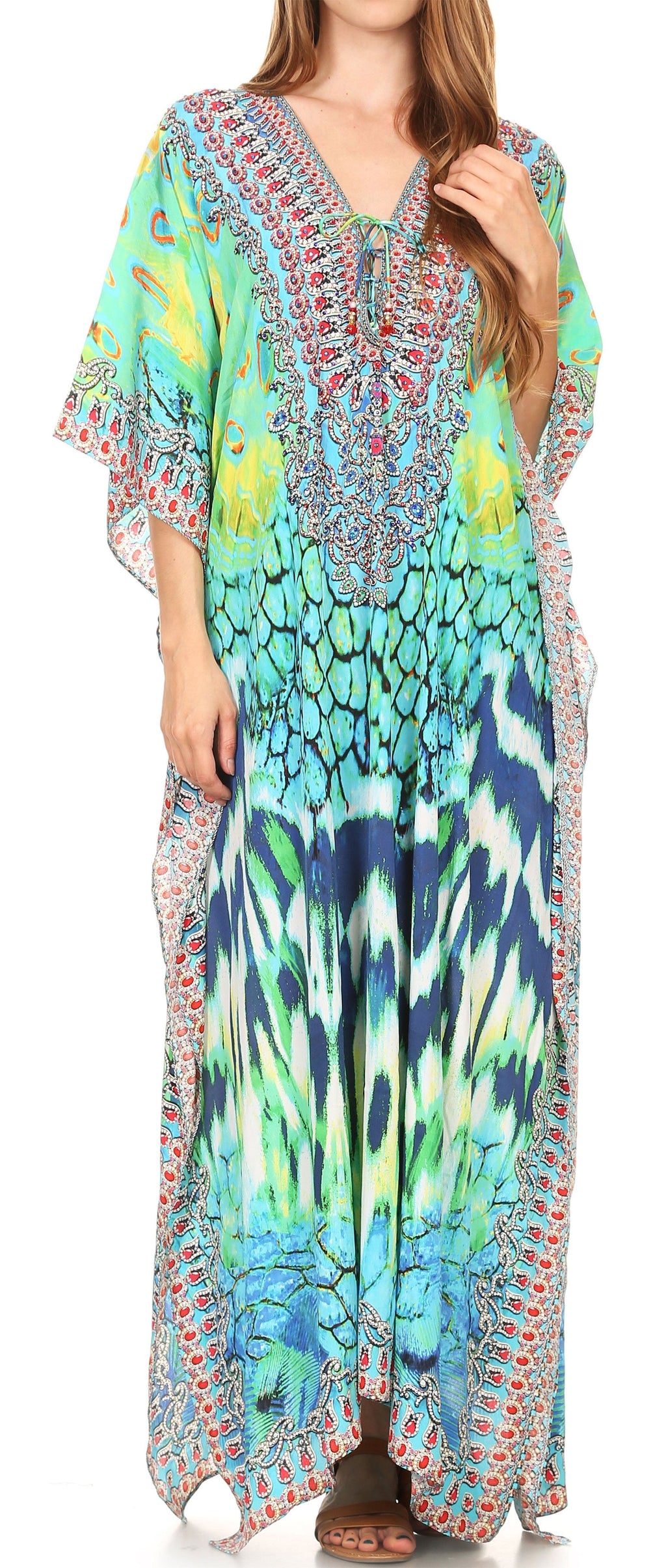 Sakkas Georgettina Rhinestone Caftan Dress