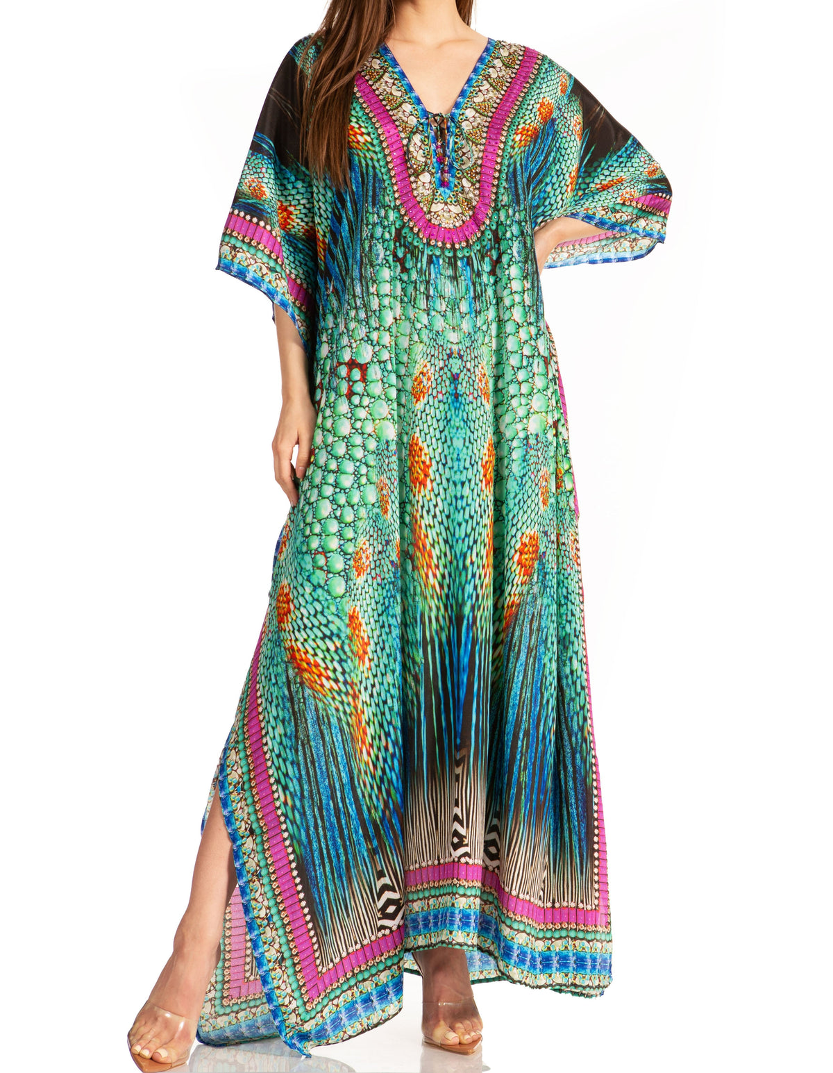 Sakkas Georgettina Rhinestone Caftan Dress