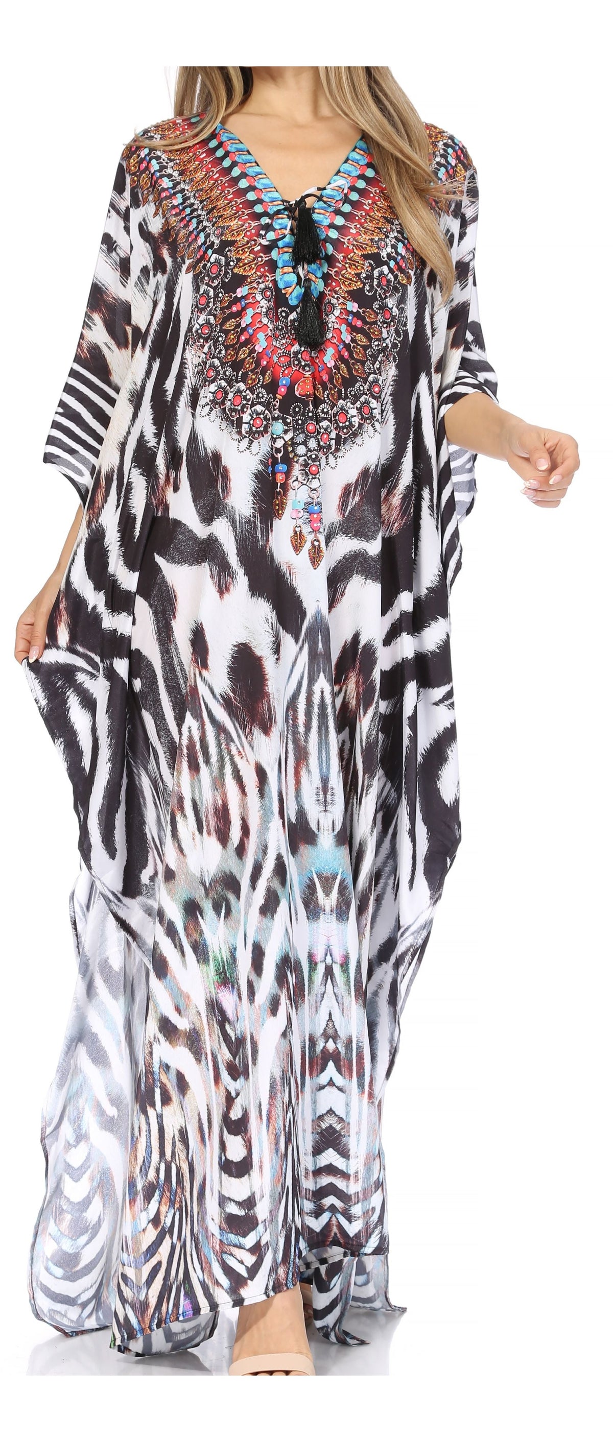 Sakkas Georgettina Rhinestone Caftan Dress