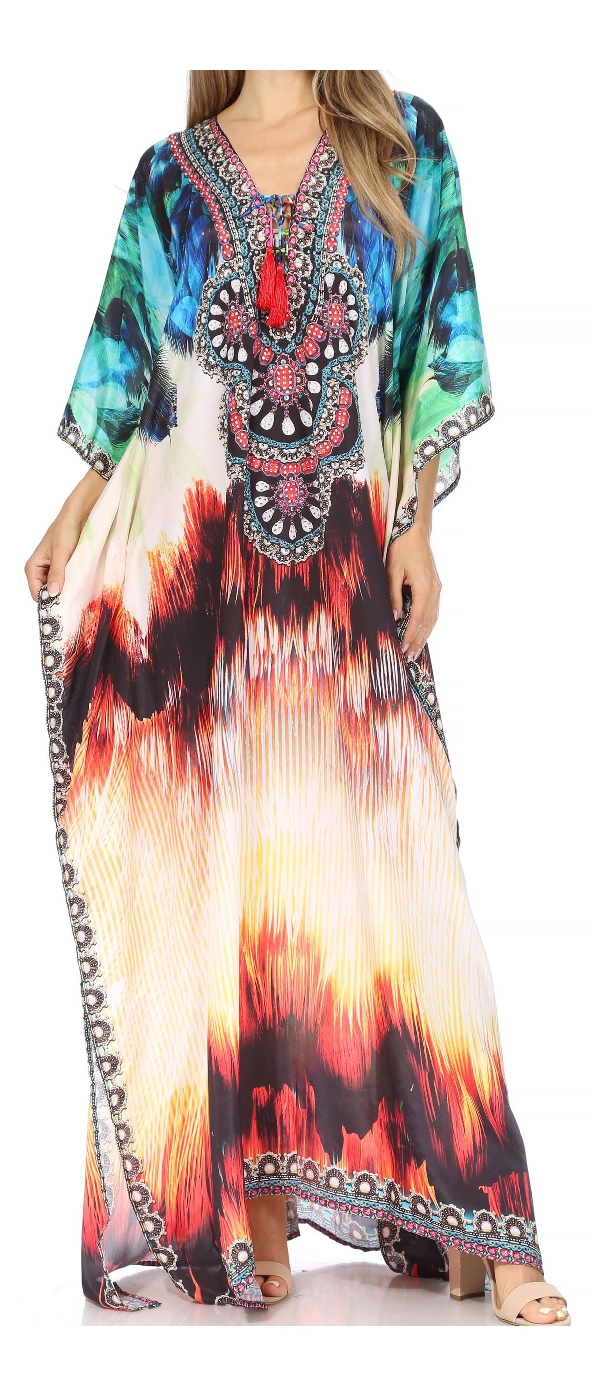 Sakkas Georgettina Rhinestone Caftan Dress