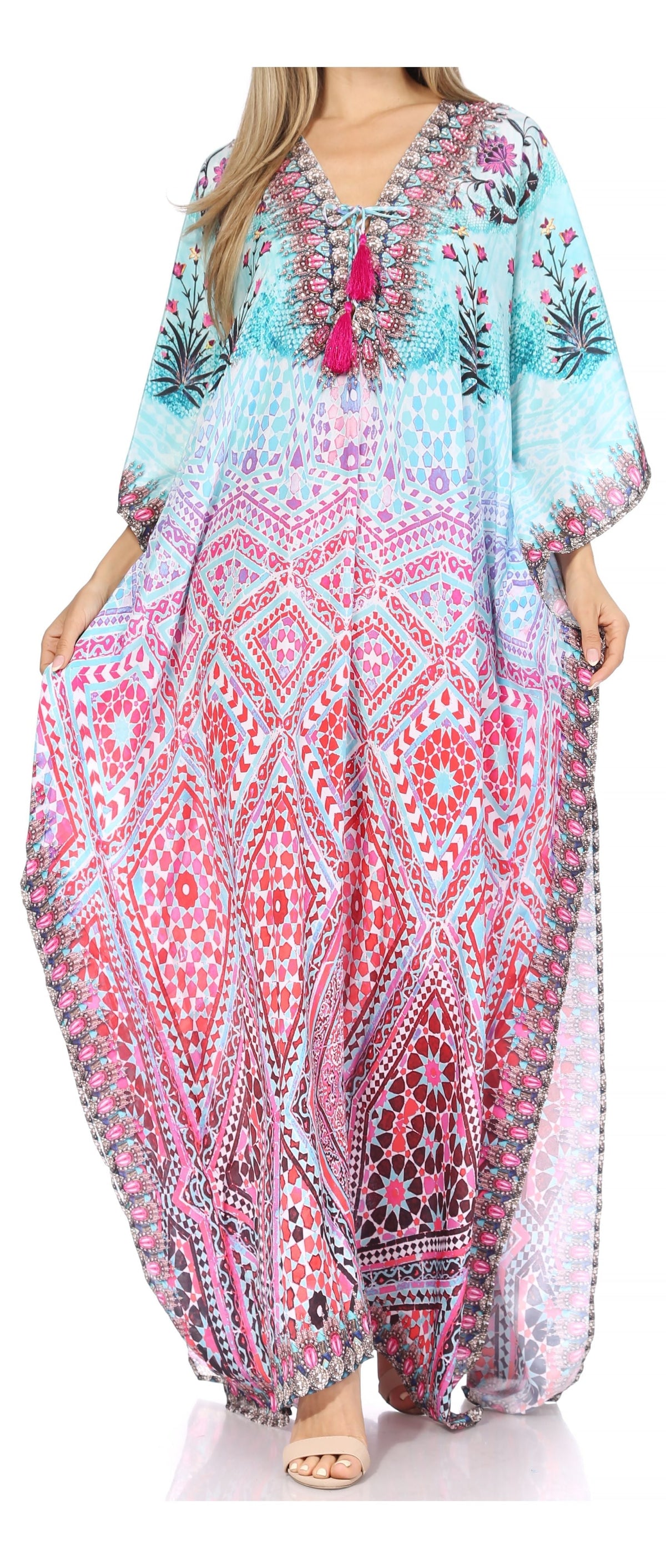 Sakkas Georgettina Rhinestone Caftan Dress