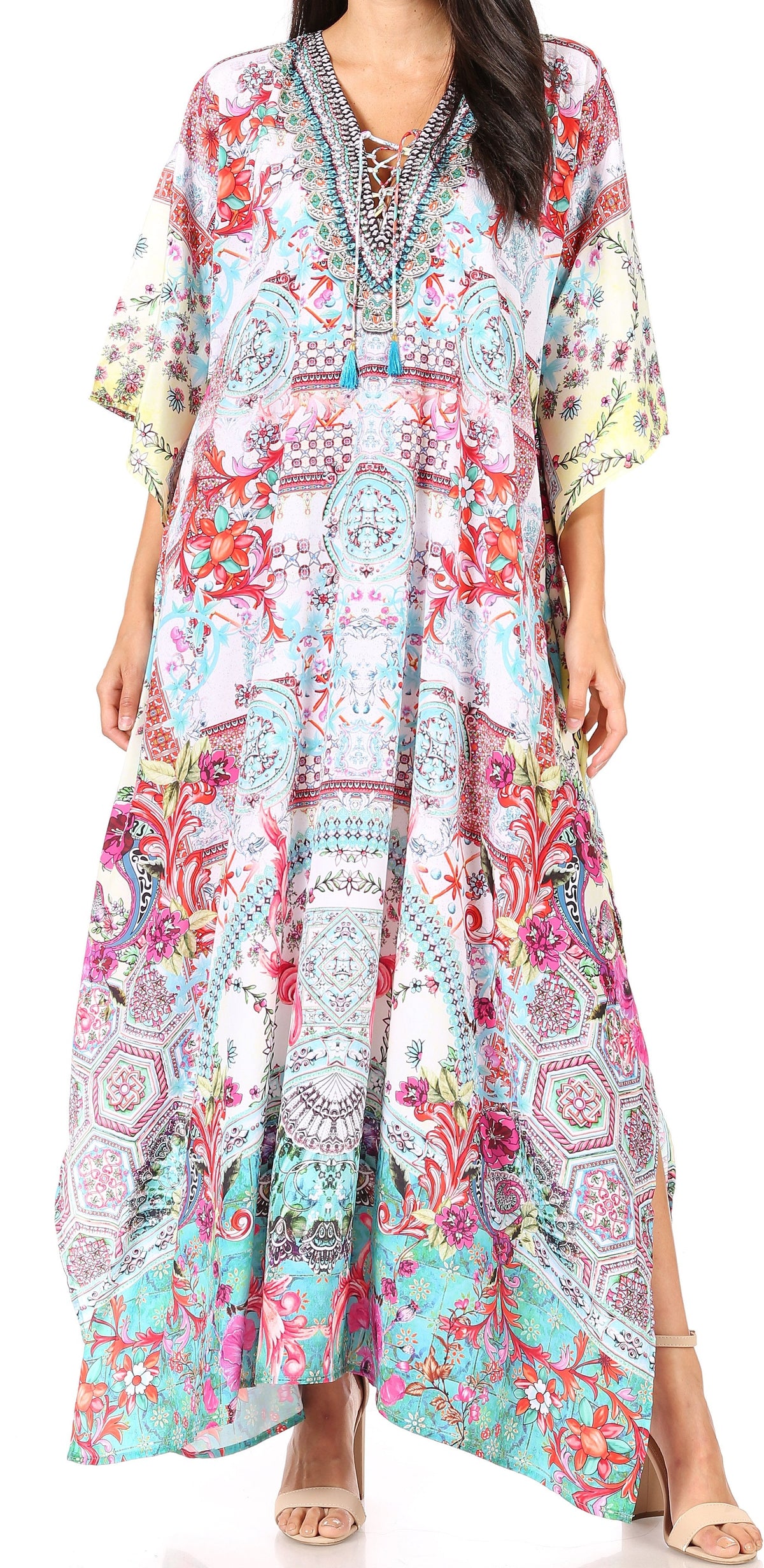Sakkas Georgettina Rhinestone Caftan Dress