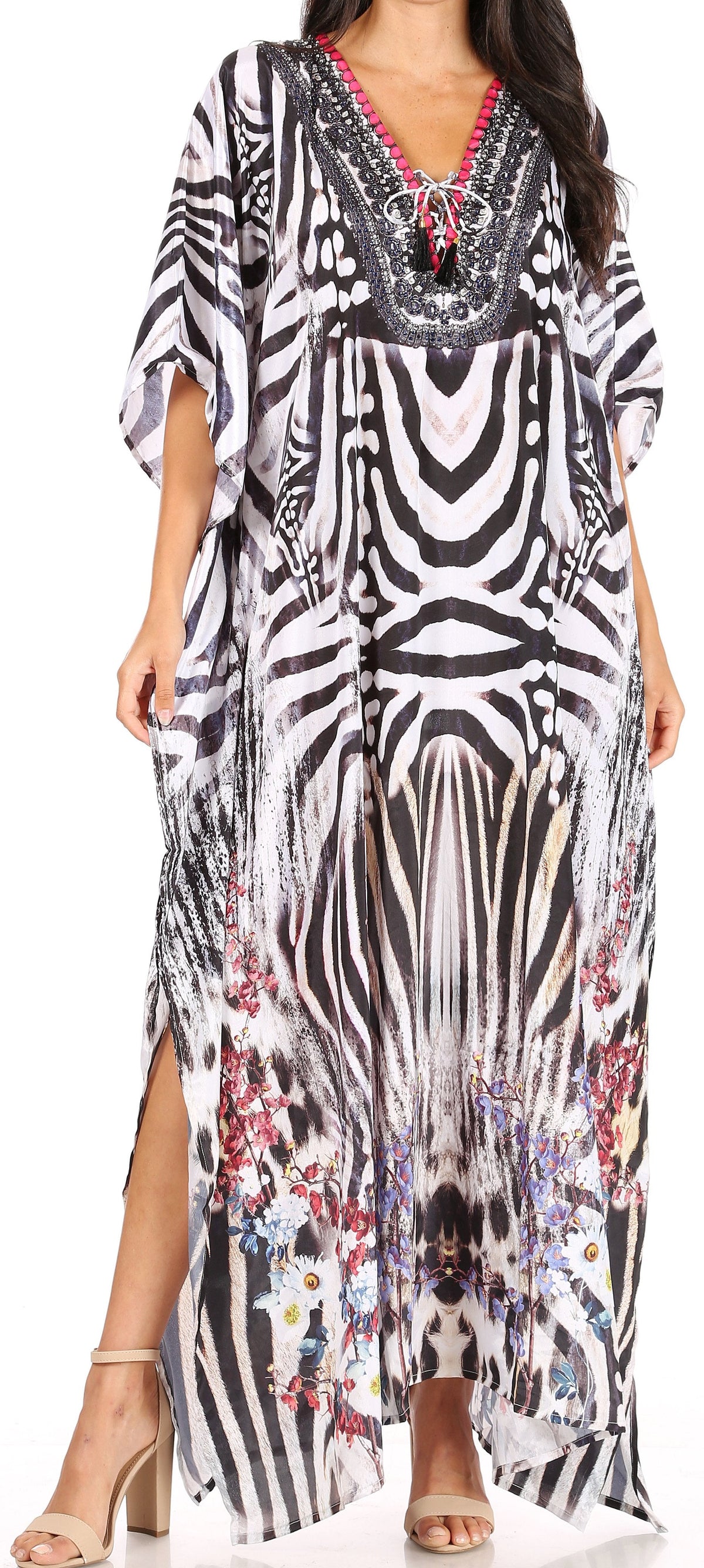 Sakkas Georgettina Rhinestone Caftan Dress