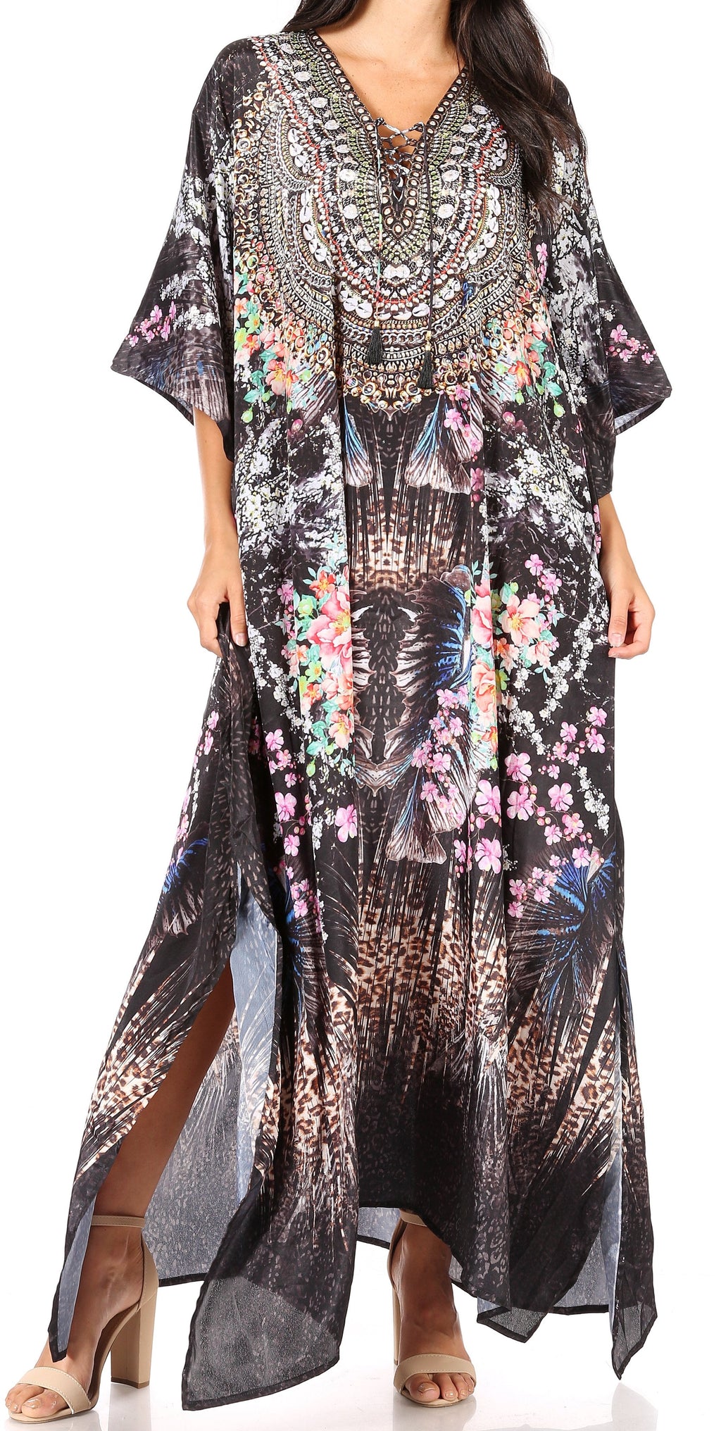 Sakkas Georgettina Rhinestone Caftan Dress