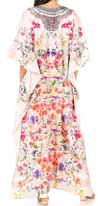 Sakkas Georgettina Flowy Rhinestone V Neck Long Caftan Dress/Cover Up