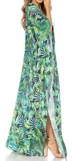 Sakkas Georgettina Flowy Rhinestone V Neck Long Caftan Dress/Cover Up
