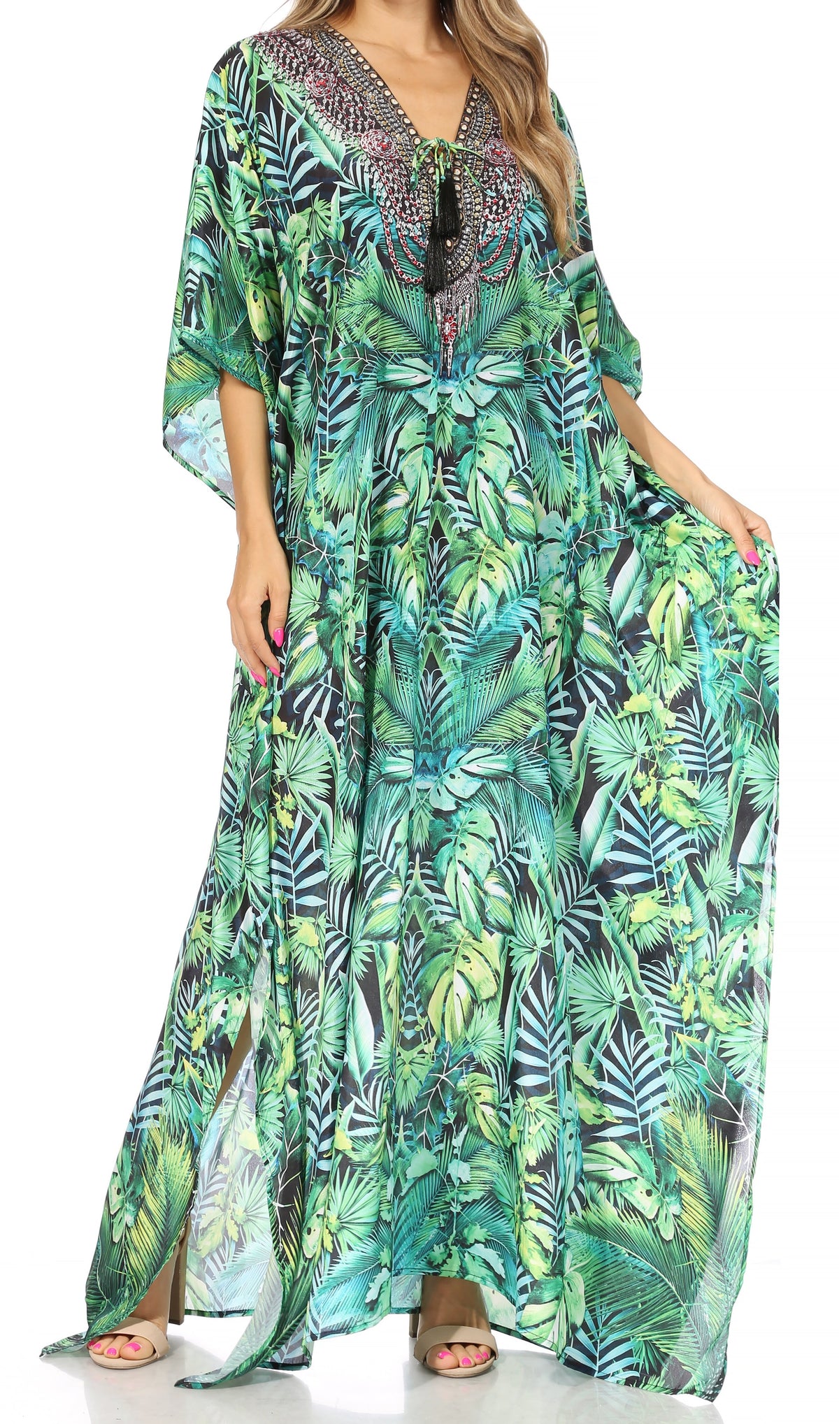 Sakkas Georgettina Rhinestone Caftan Dress