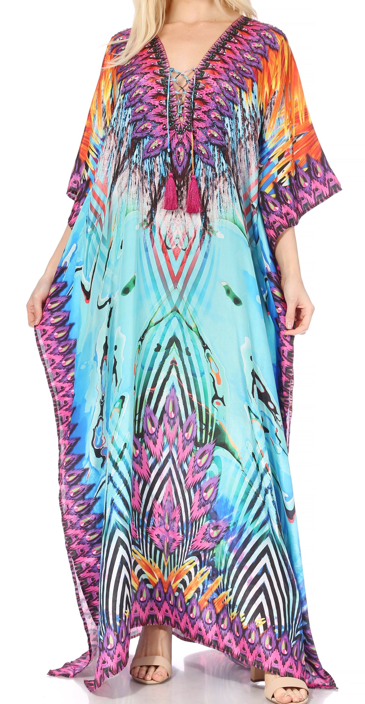 Sakkas Georgettina Rhinestone Caftan Dress