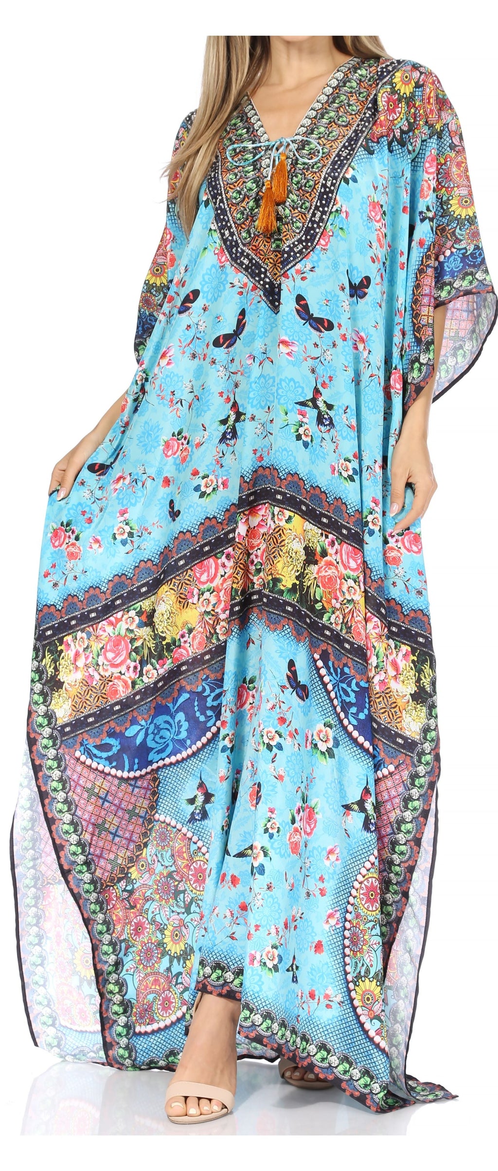 Sakkas Georgettina Rhinestone Caftan Dress