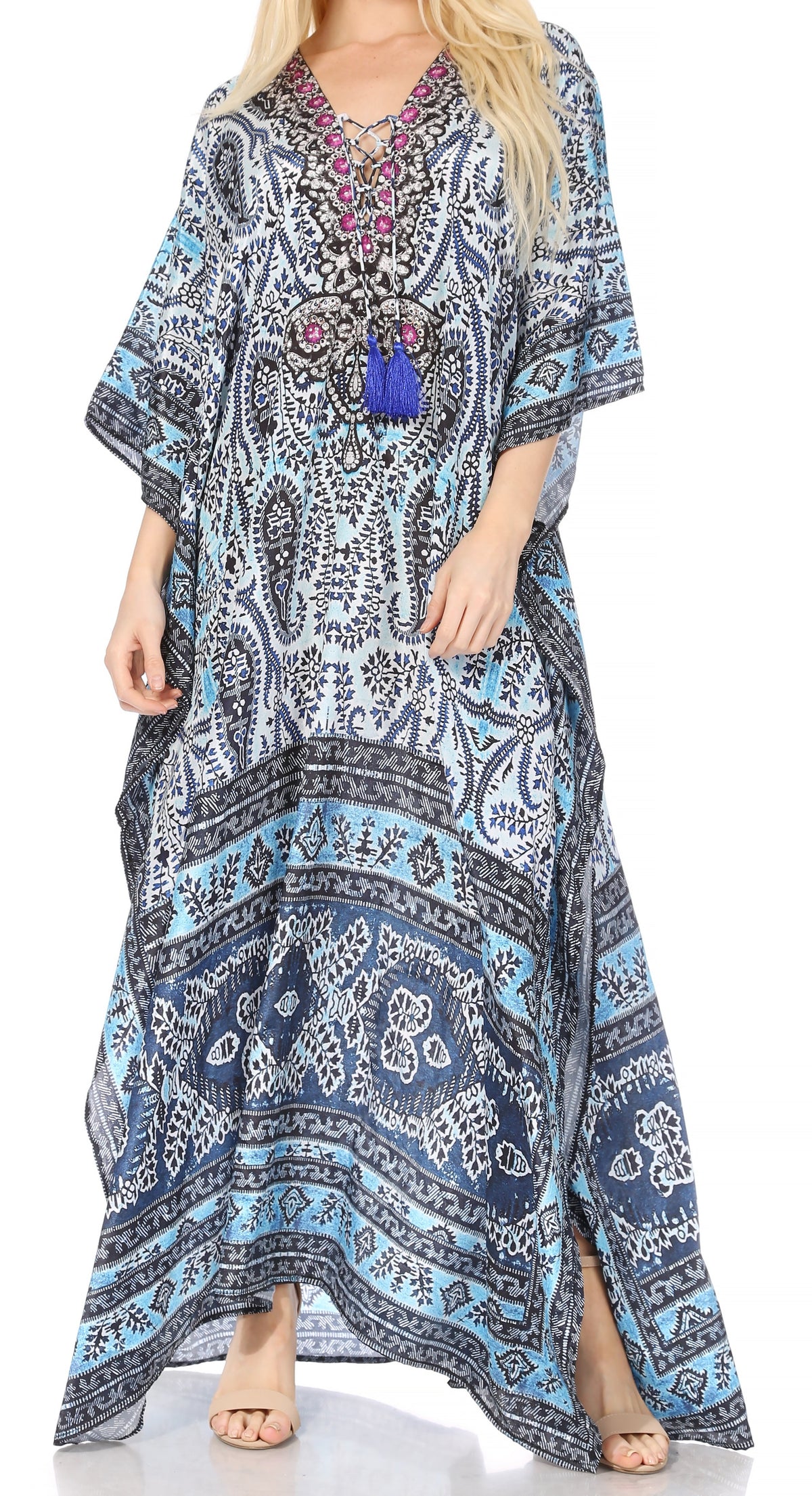 Sakkas Georgettina Rhinestone Caftan Dress