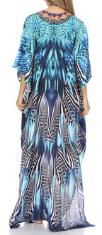 Sakkas Georgettina Flowy Rhinestone V Neck Long Caftan Dress/Cover Up