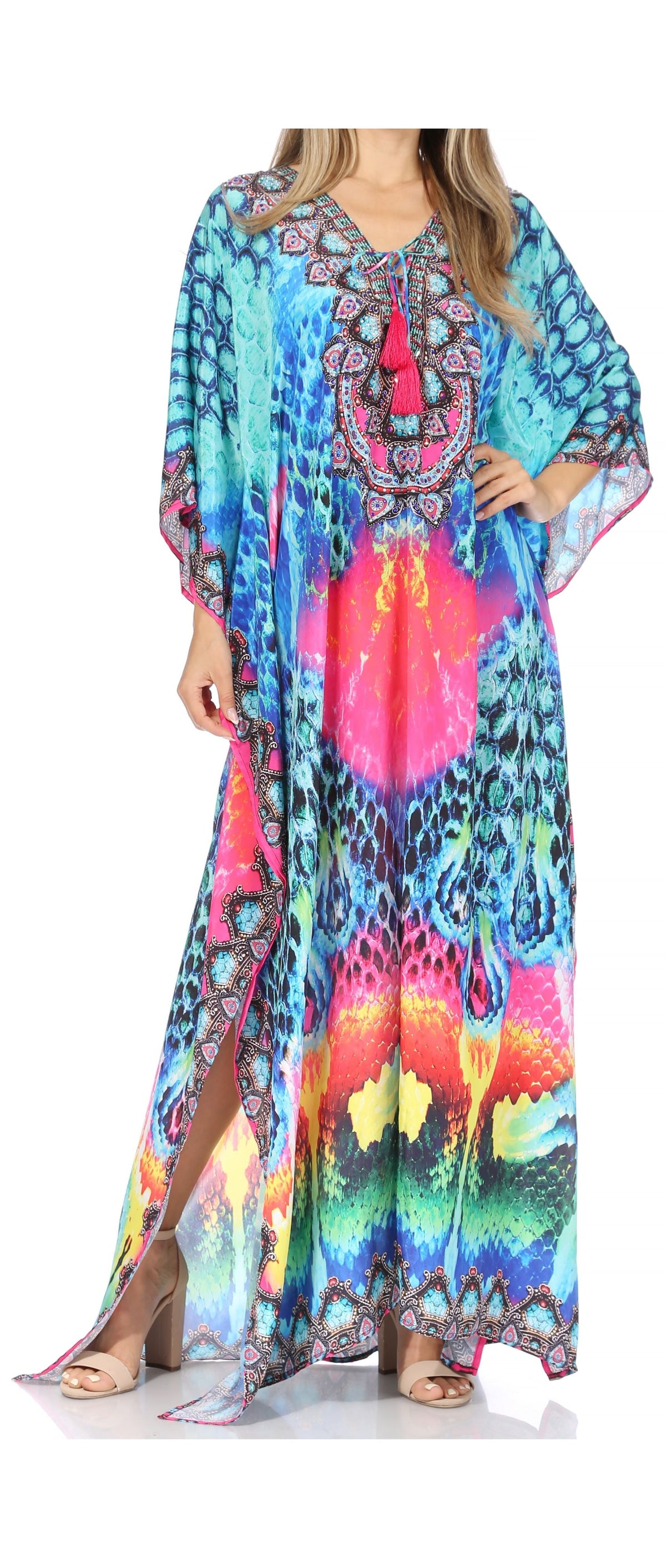 Sakkas Georgettina Rhinestone Caftan Dress