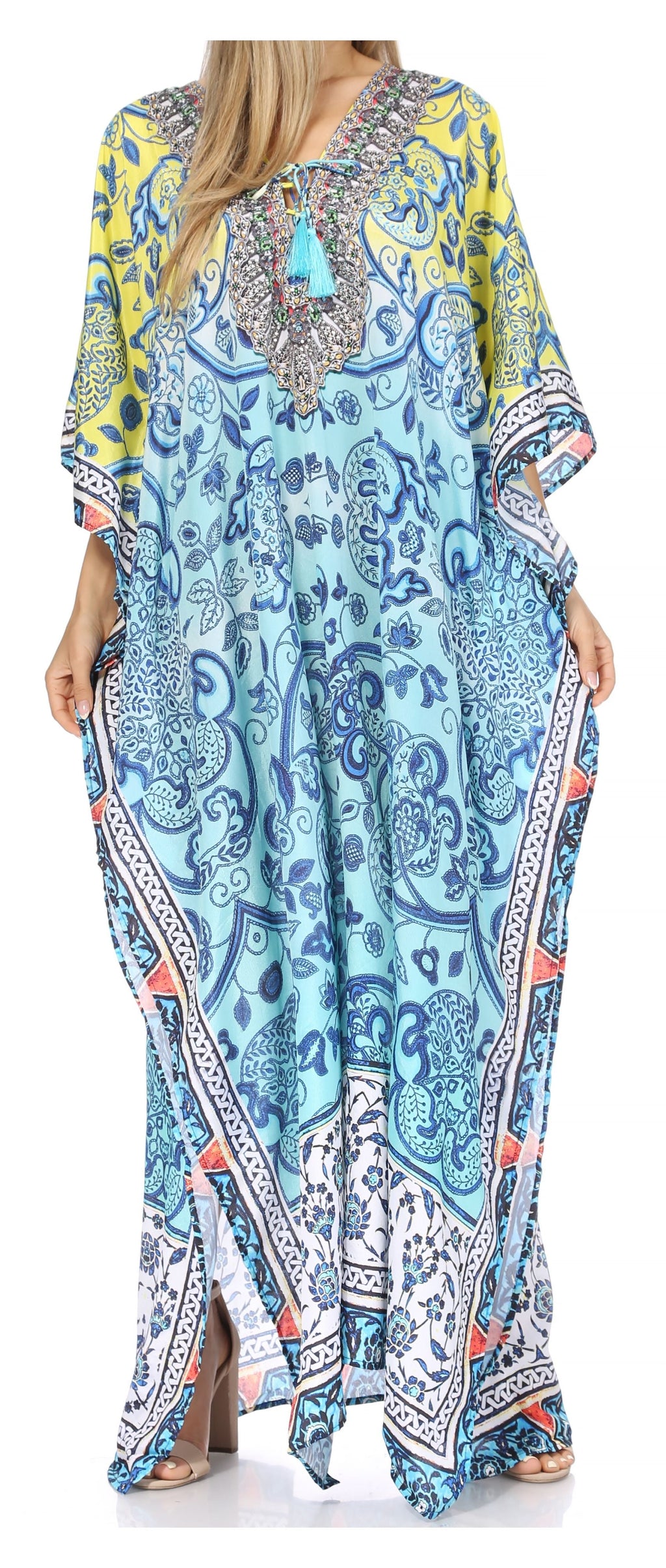 Sakkas Georgettina Rhinestone Caftan Dress
