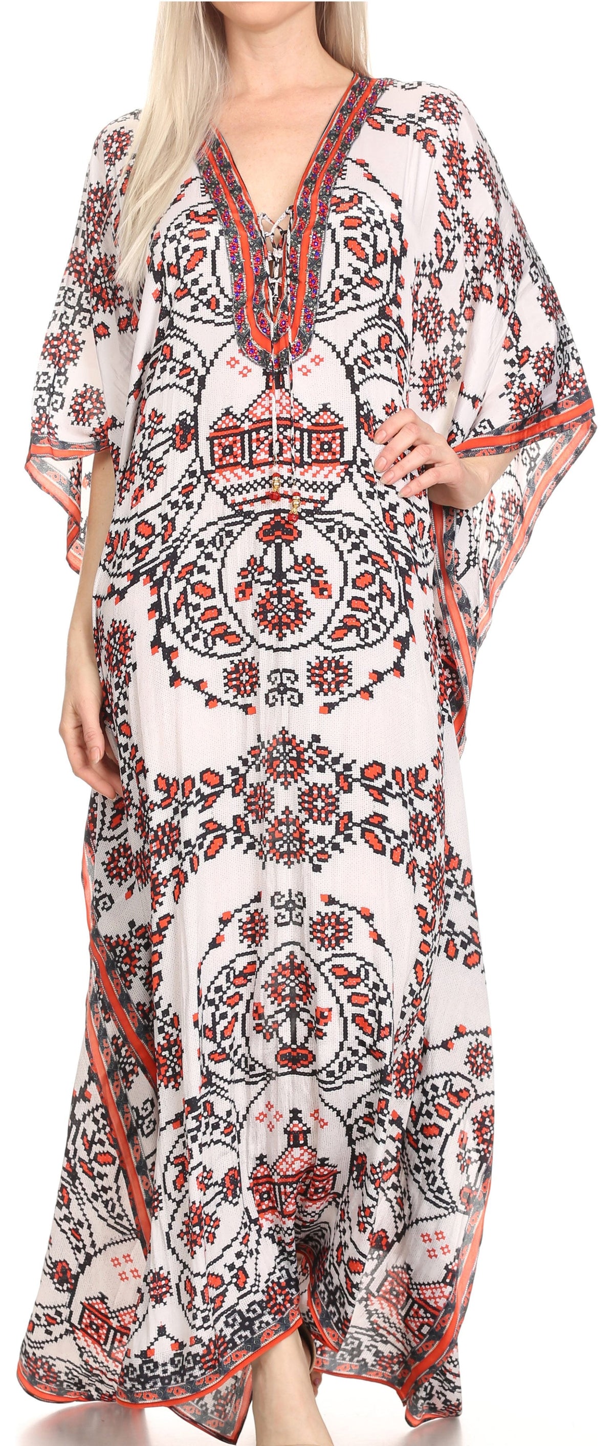 Sakkas Georgettina Rhinestone Caftan Dress
