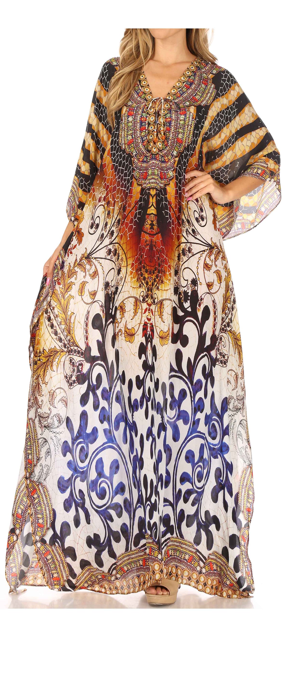 Sakkas Georgettina Rhinestone Caftan Dress