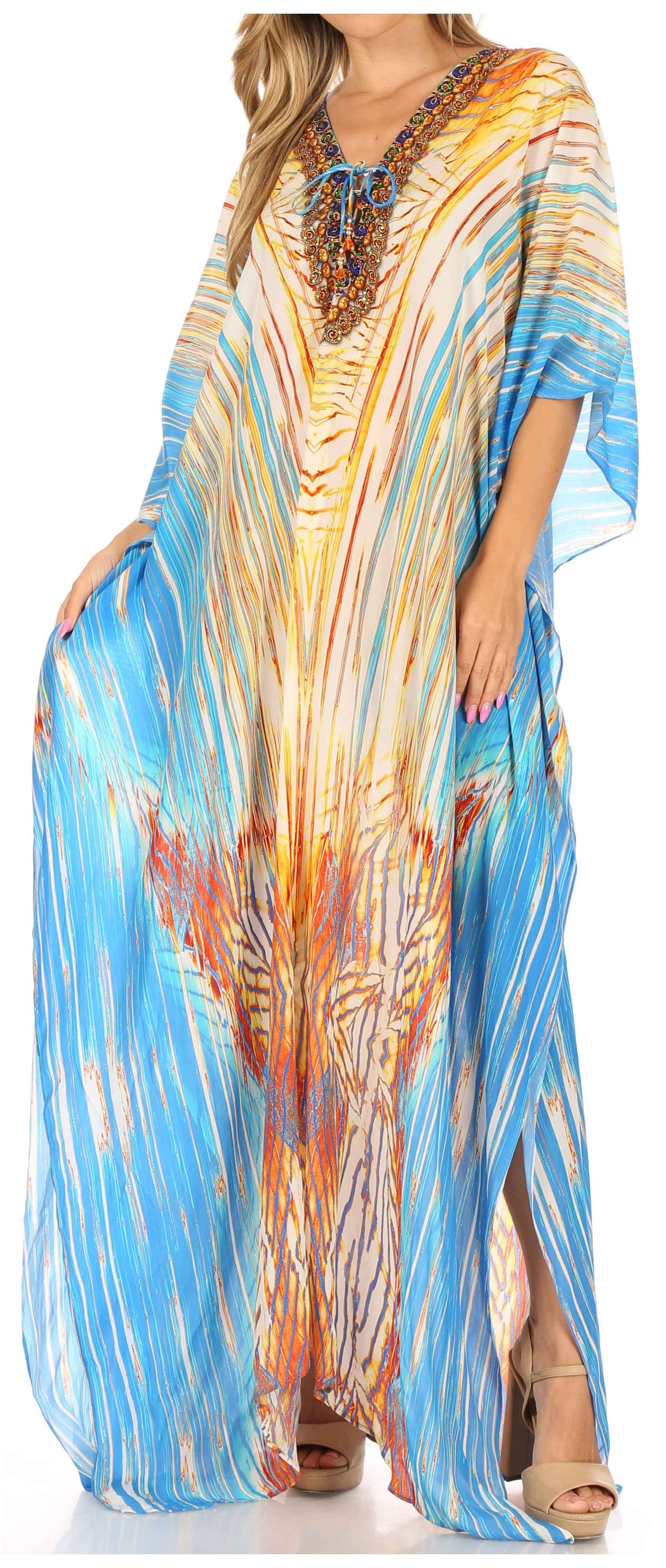 Sakkas Georgettina Rhinestone Caftan Dress