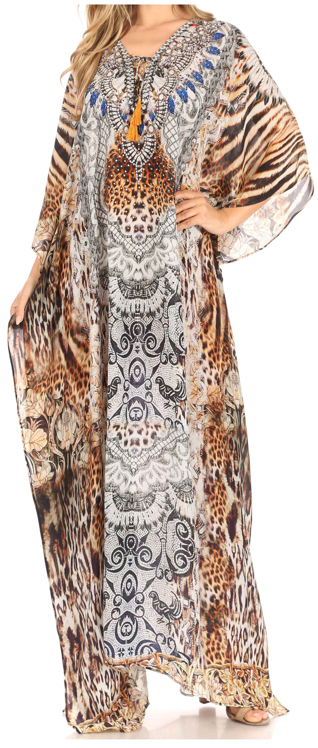 Sakkas Georgettina Rhinestone Caftan Dress