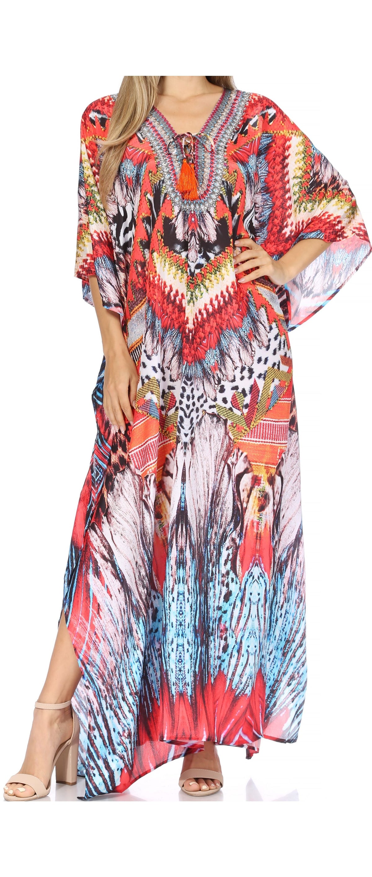 Sakkas Georgettina Rhinestone Caftan Dress