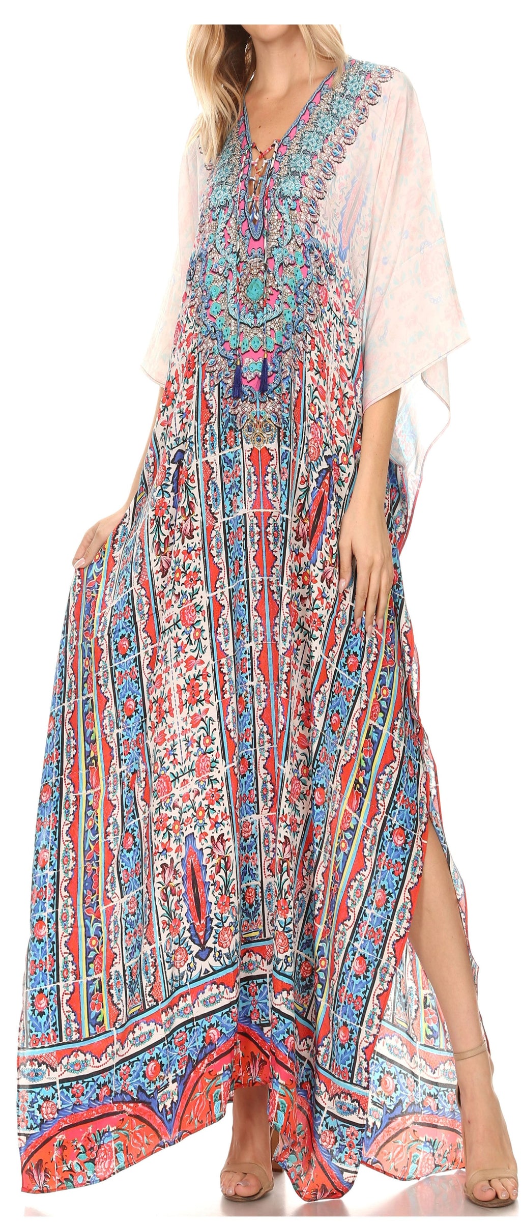 Sakkas Georgettina Rhinestone Caftan Dress