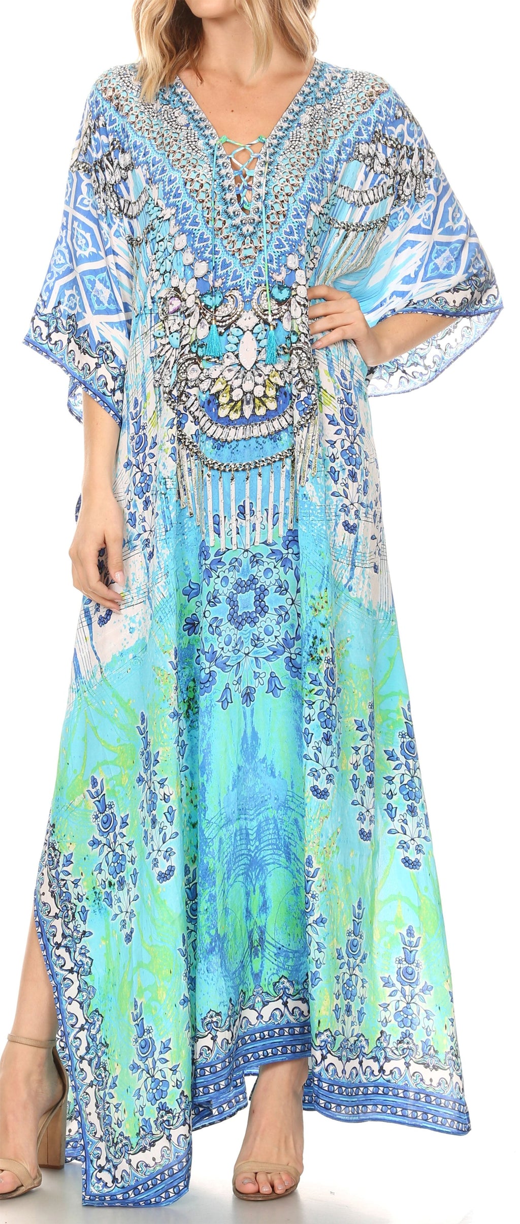 Sakkas Georgettina Rhinestone Caftan Dress