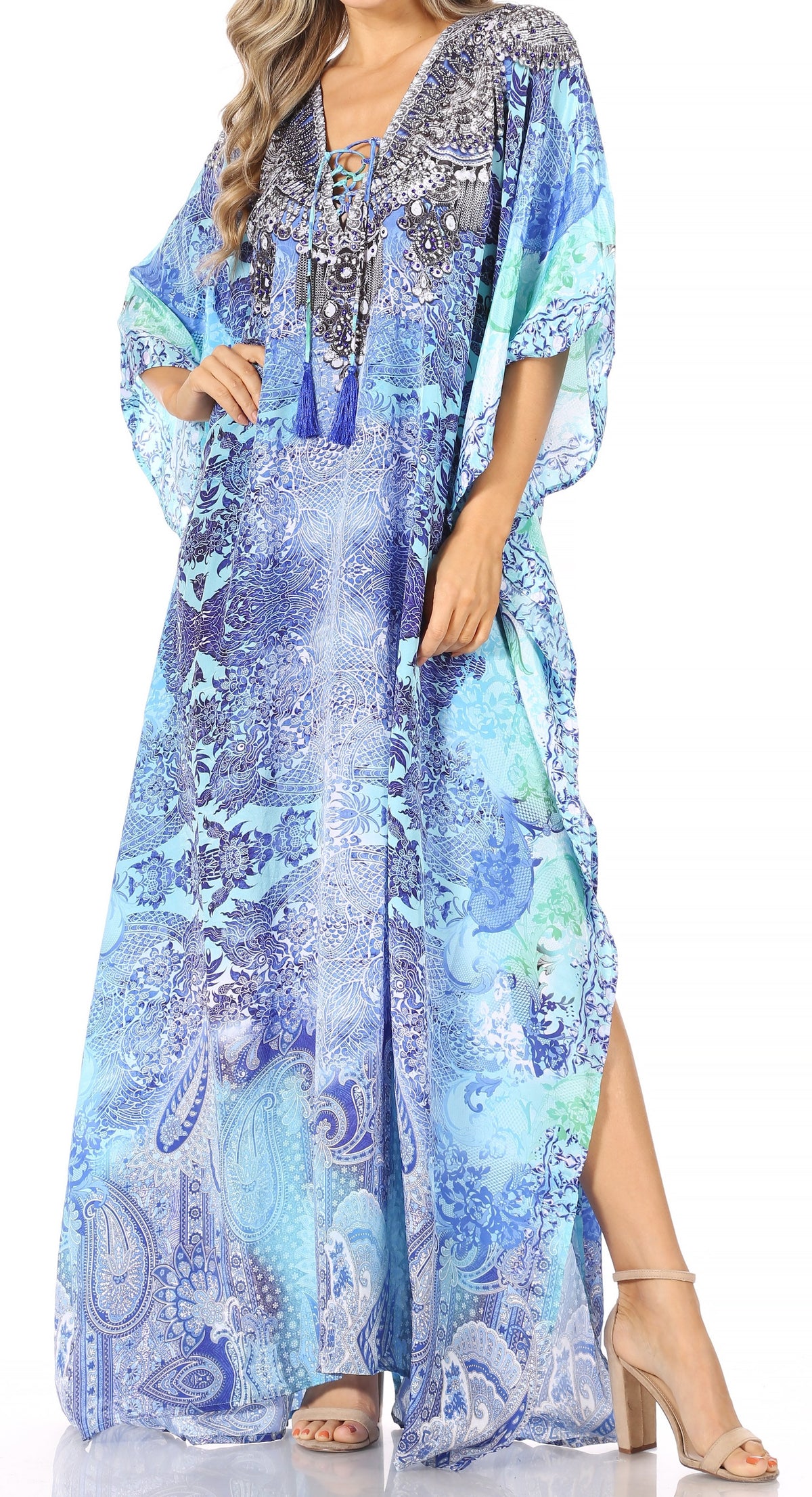 Sakkas Georgettina Rhinestone Caftan Dress
