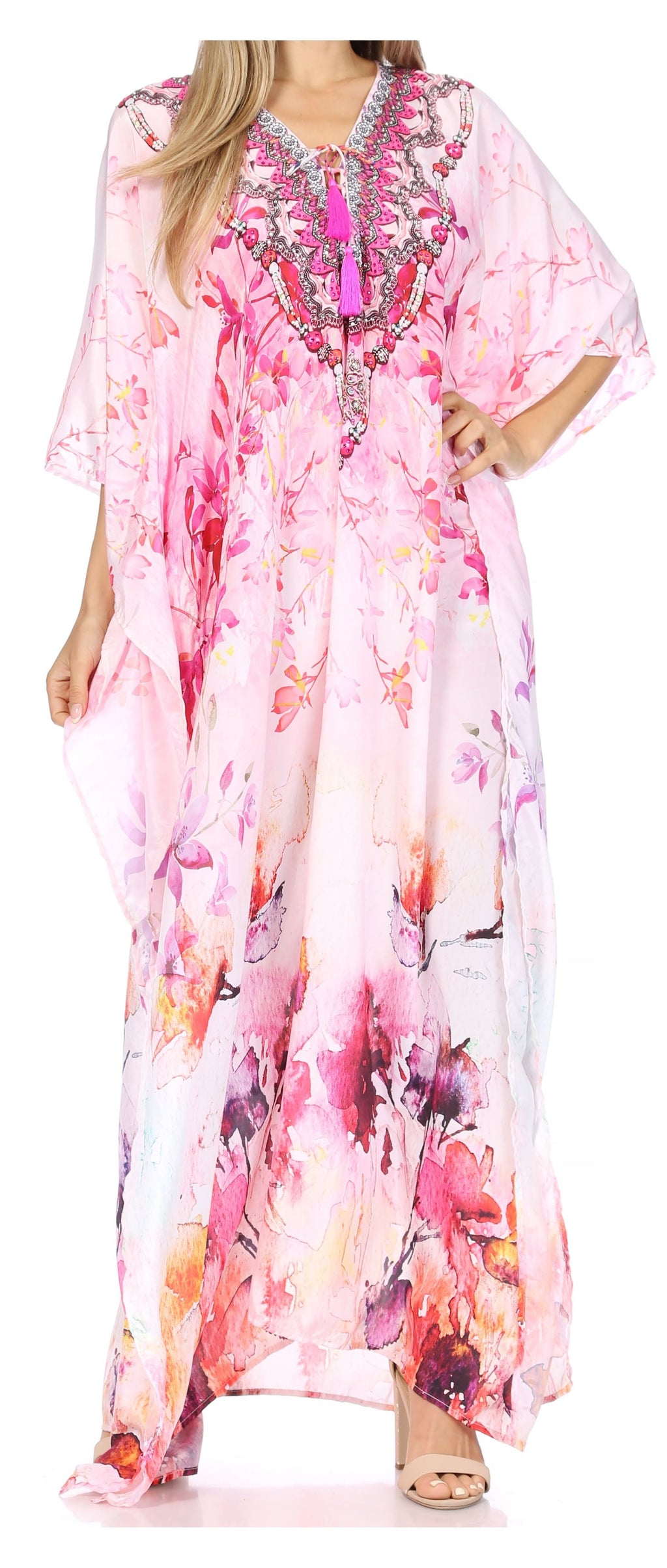 Sakkas Georgettina Rhinestone Caftan Dress