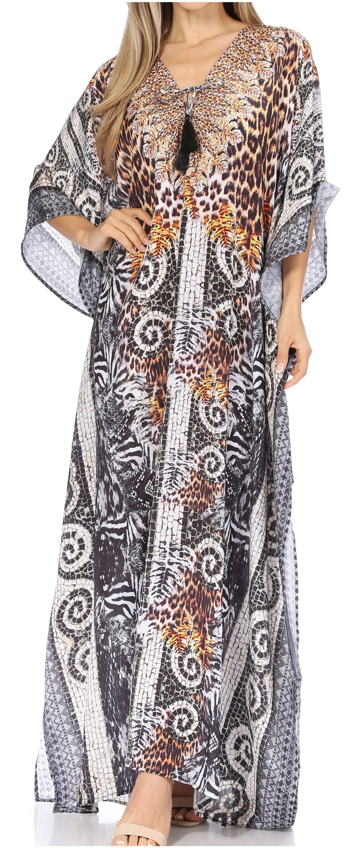 Sakkas Georgettina Rhinestone Caftan Dress
