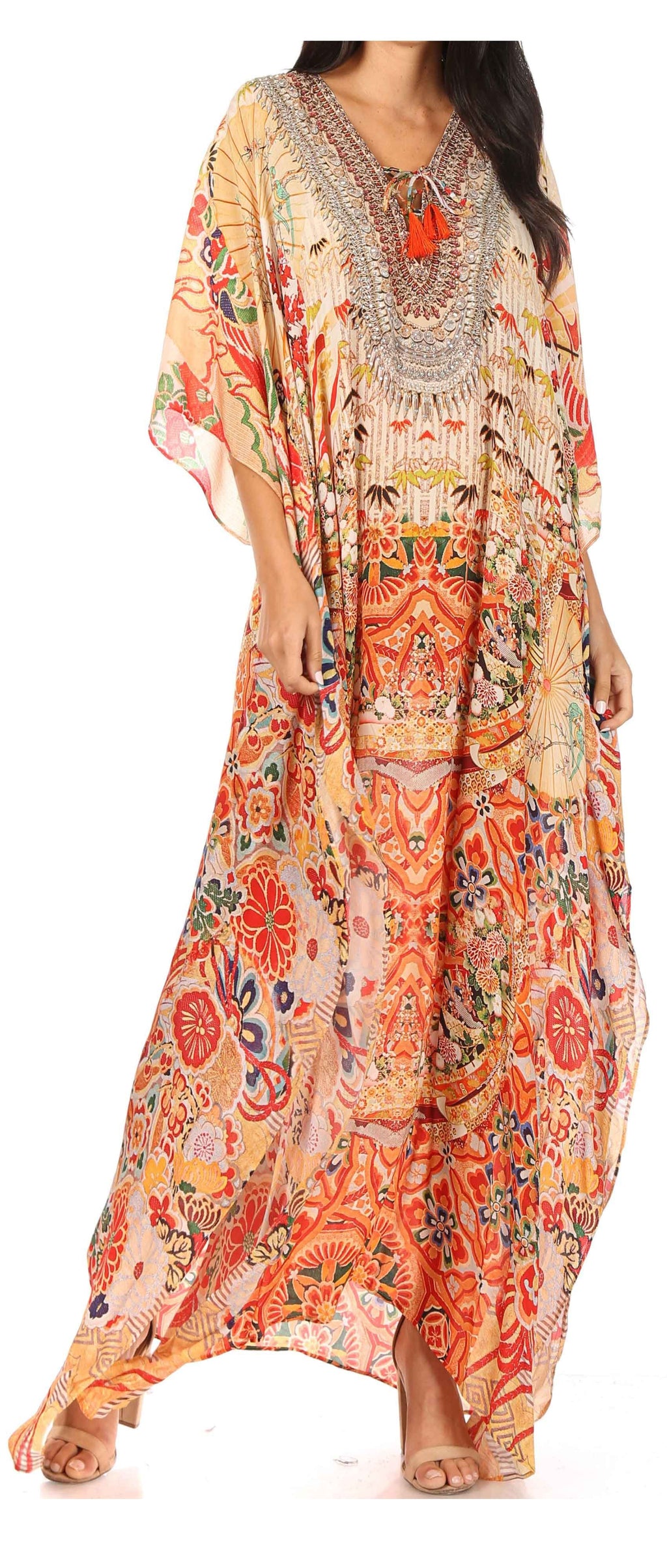 Sakkas Georgettina Rhinestone Caftan Dress