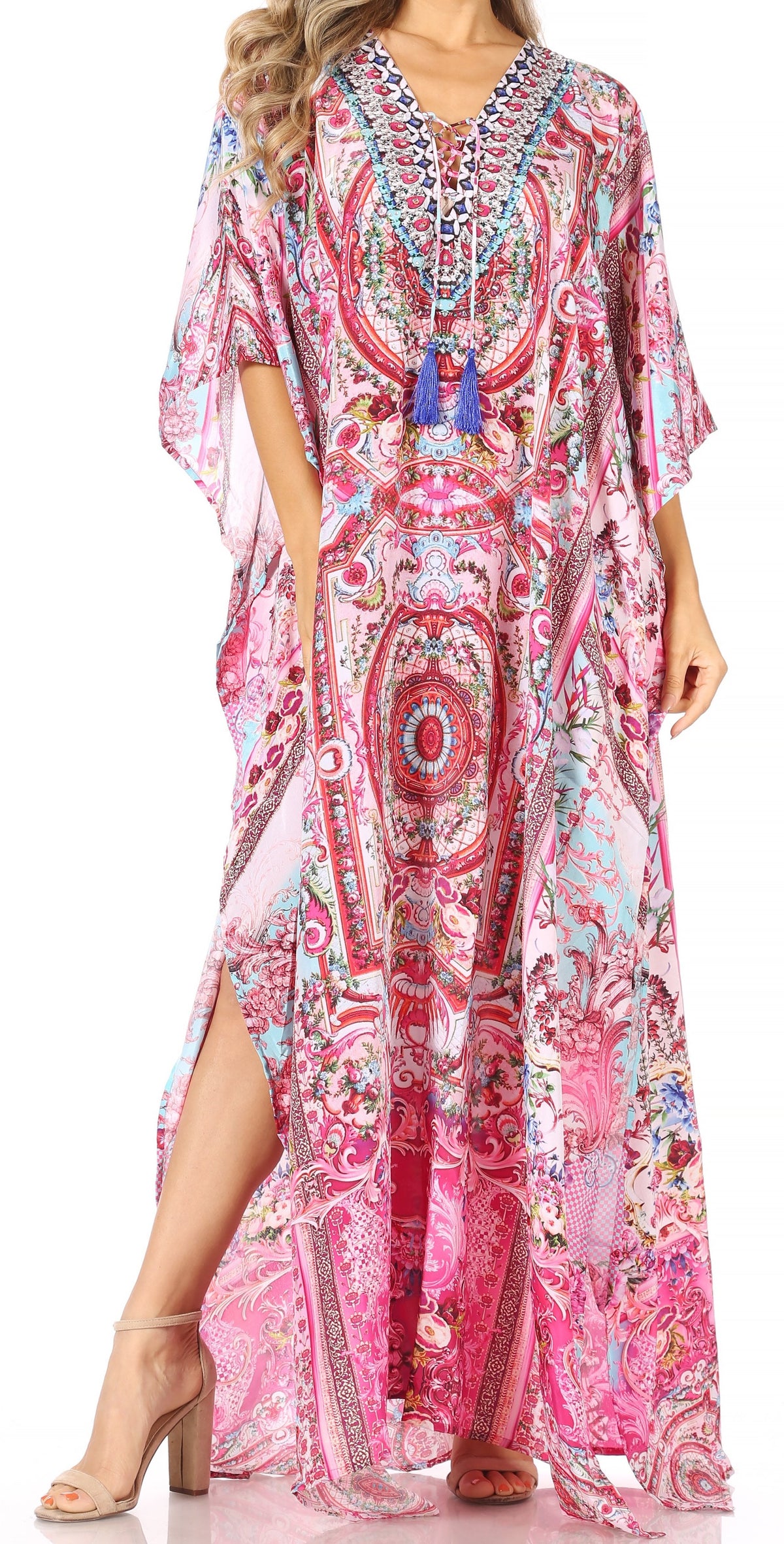 Sakkas Georgettina Rhinestone Caftan Dress