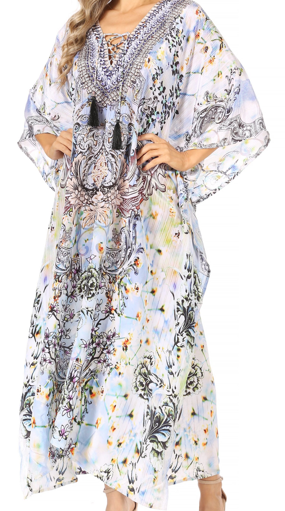 Sakkas Georgettina Rhinestone Caftan Dress