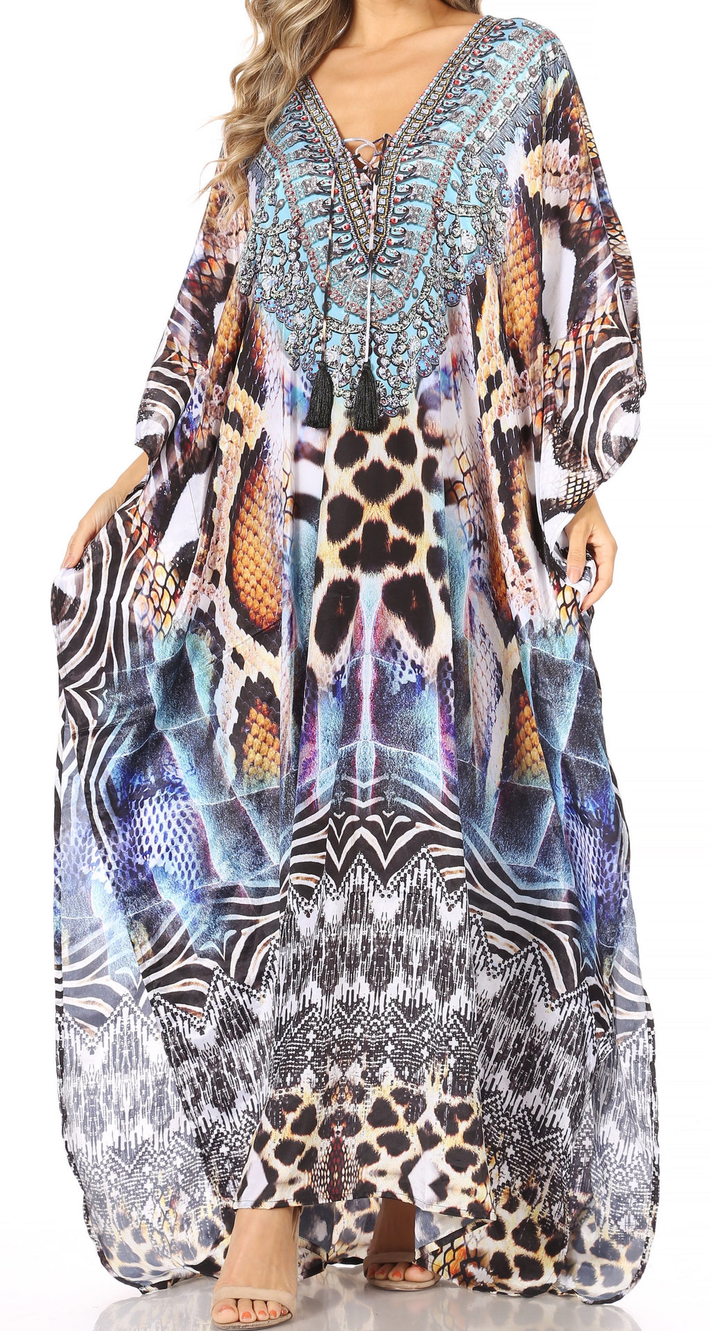 Sakkas Georgettina Rhinestone Caftan Dress