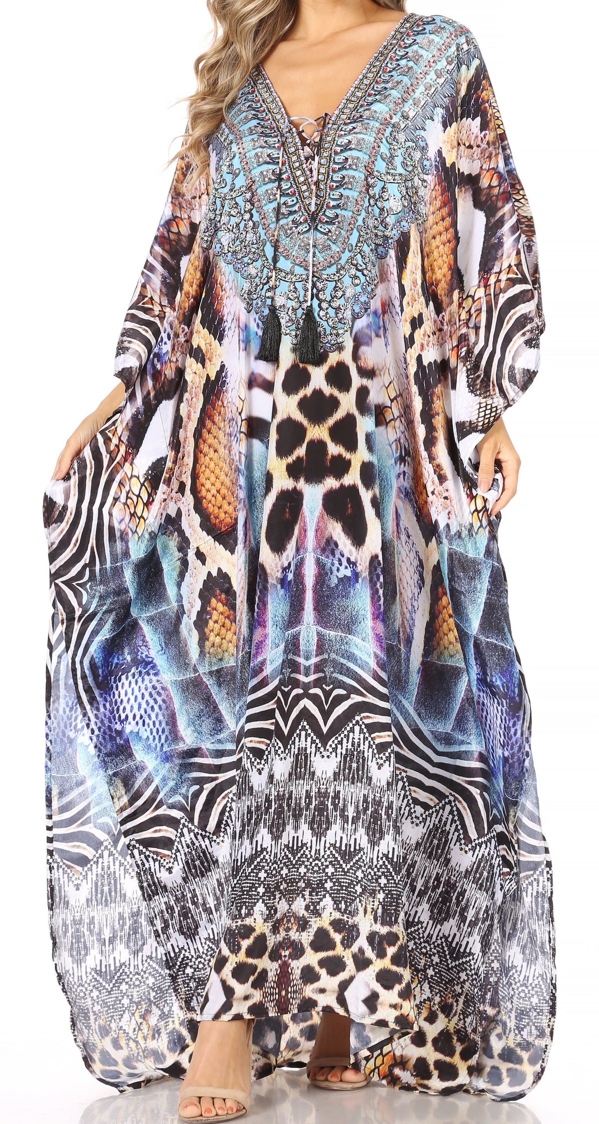 Sakkas Georgettina Rhinestone Caftan Dress