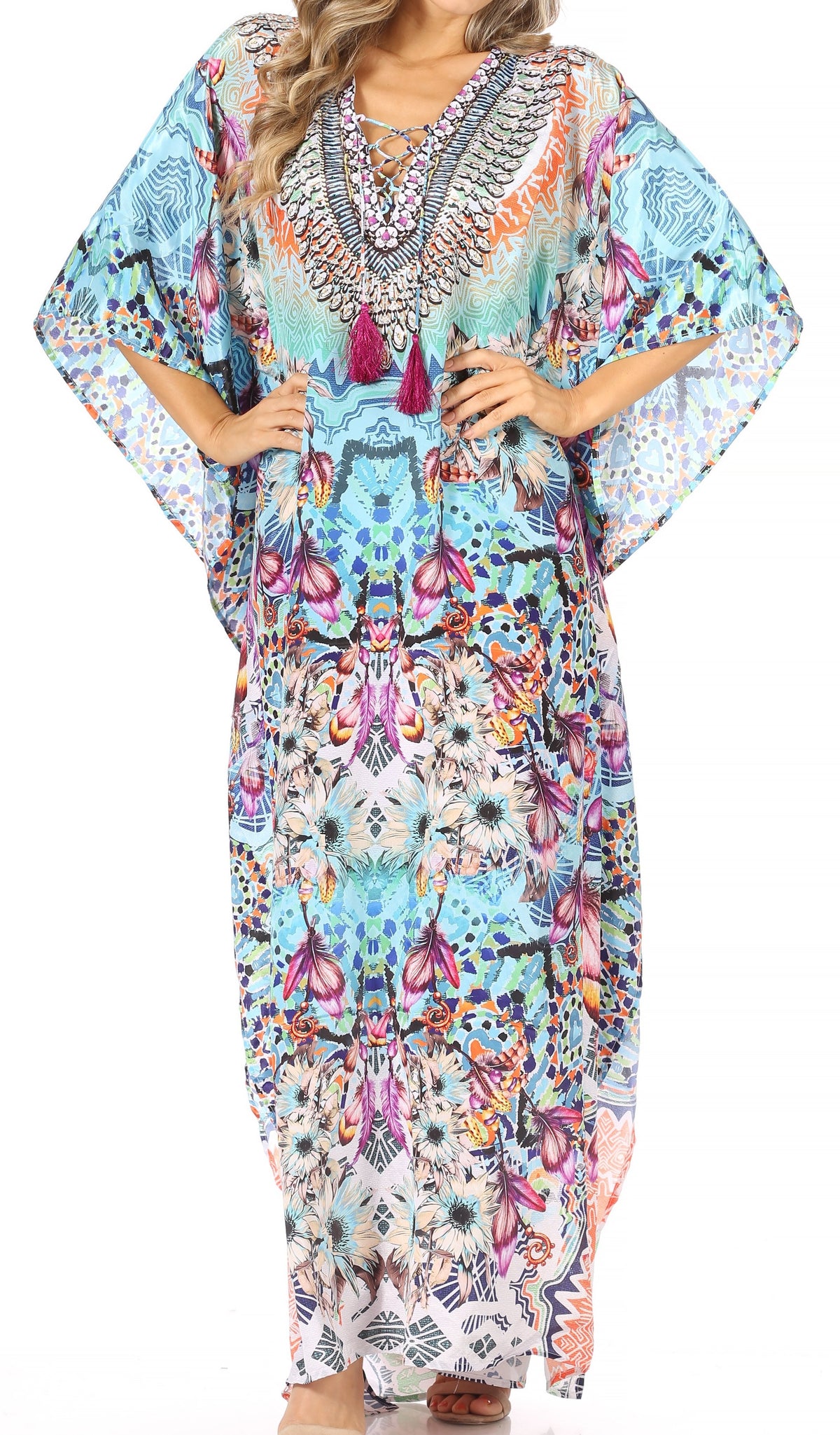 Sakkas Georgettina Rhinestone Caftan Dress