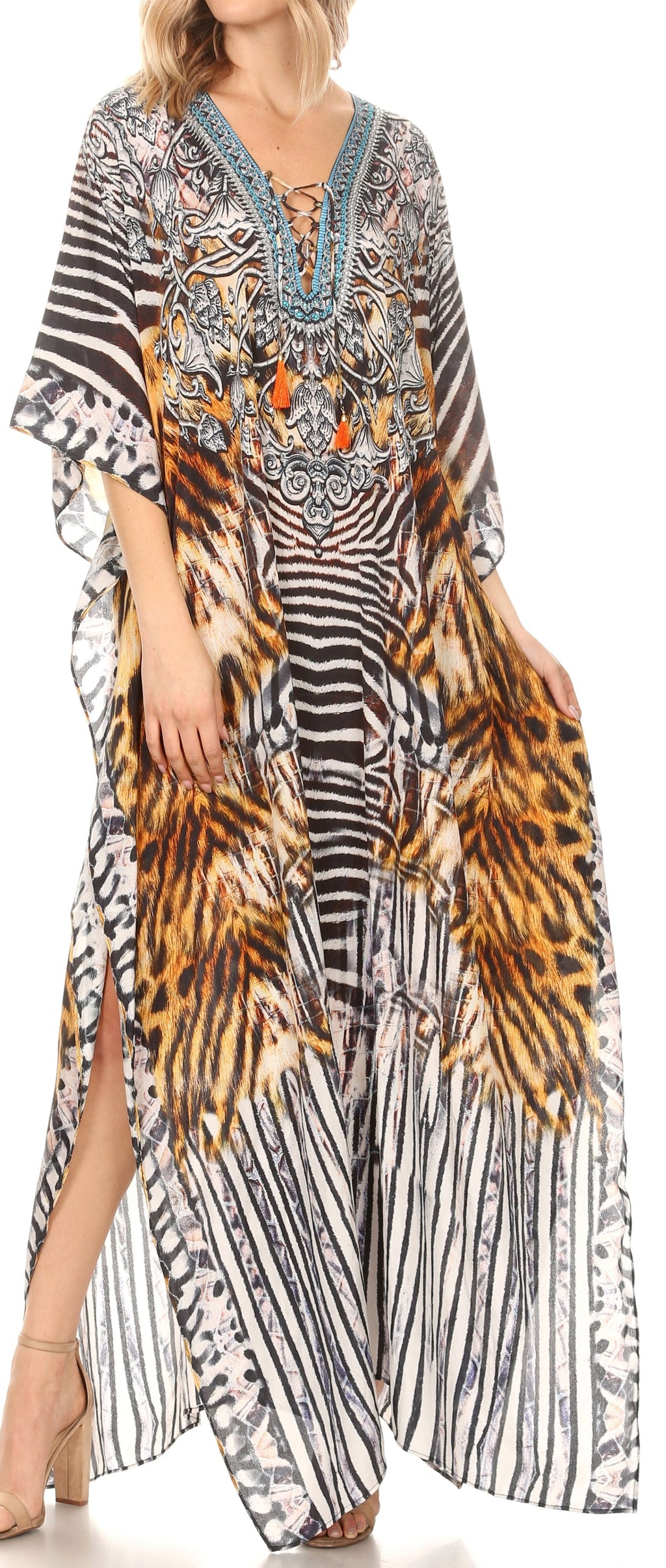 Sakkas Georgettina Rhinestone Caftan Dress