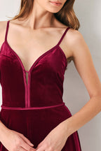 Burgundy Velvet Sweetheart Keyhole Midi Dress