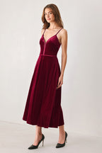 Burgundy Velvet Sweetheart Keyhole Midi Dress