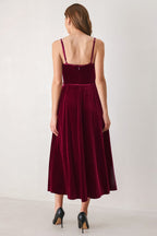 Burgundy Velvet Sweetheart Keyhole Midi Dress