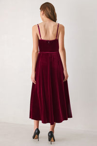 Burgundy Velvet Sweetheart Keyhole Midi Dress