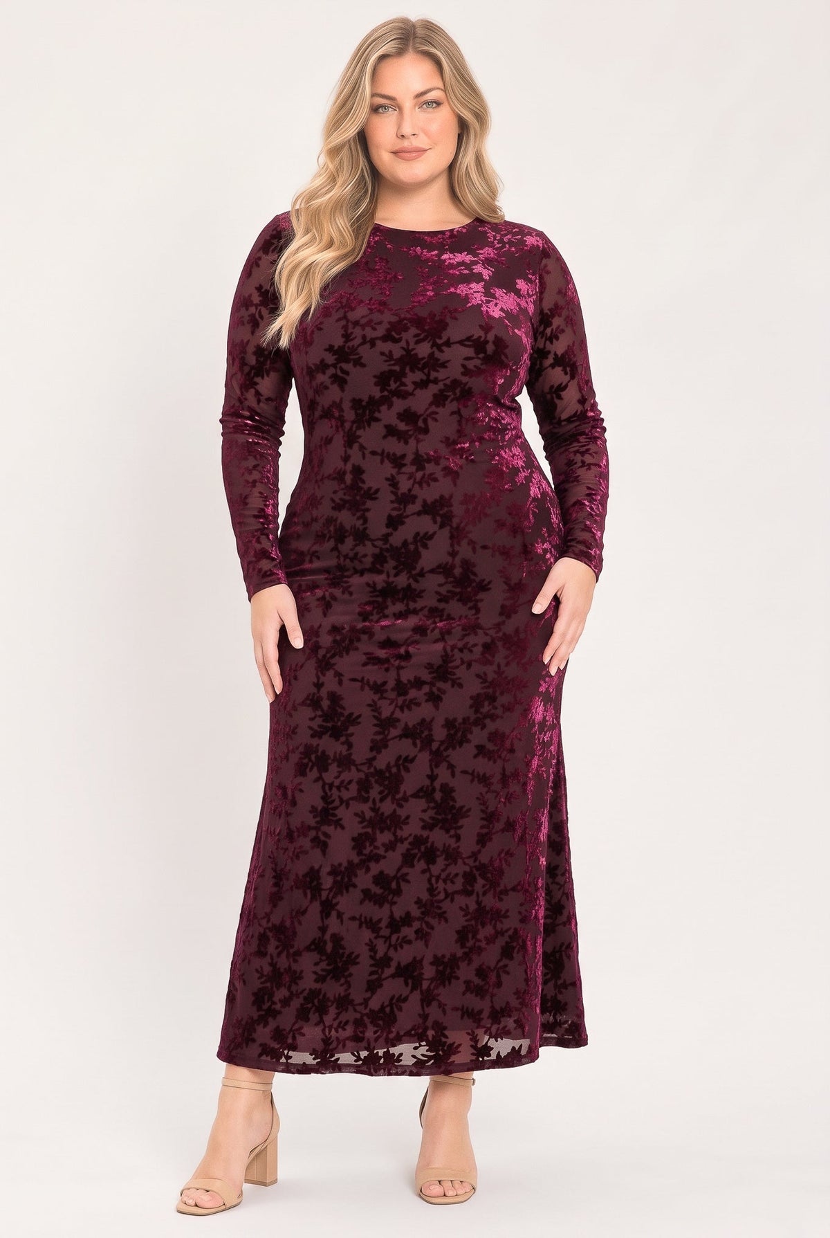Cabernet Floral Velvet Midi Dress