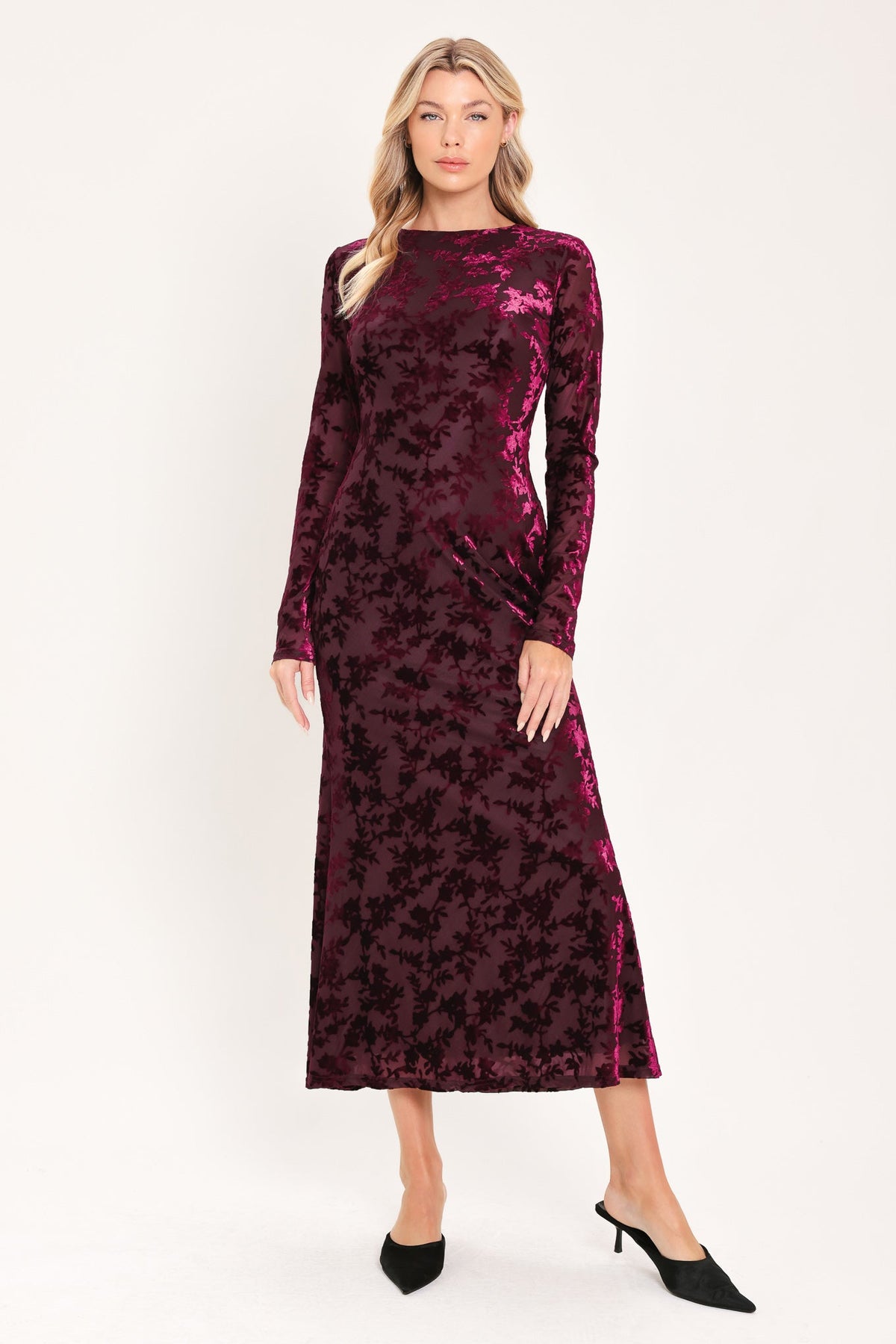 Cabernet Floral Velvet Midi Dress