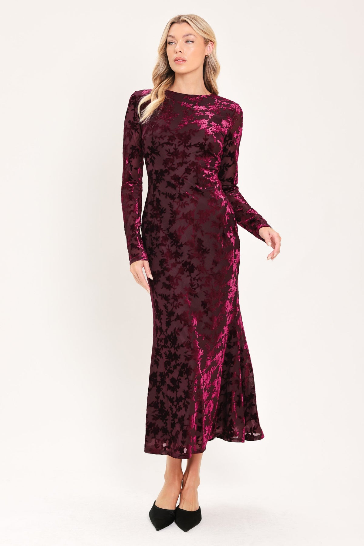 Cabernet Floral Velvet Midi Dress