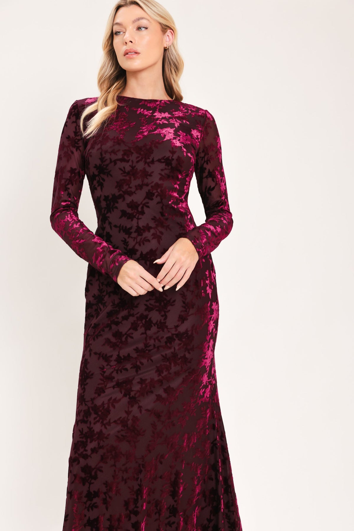 Cabernet Floral Velvet Midi Dress