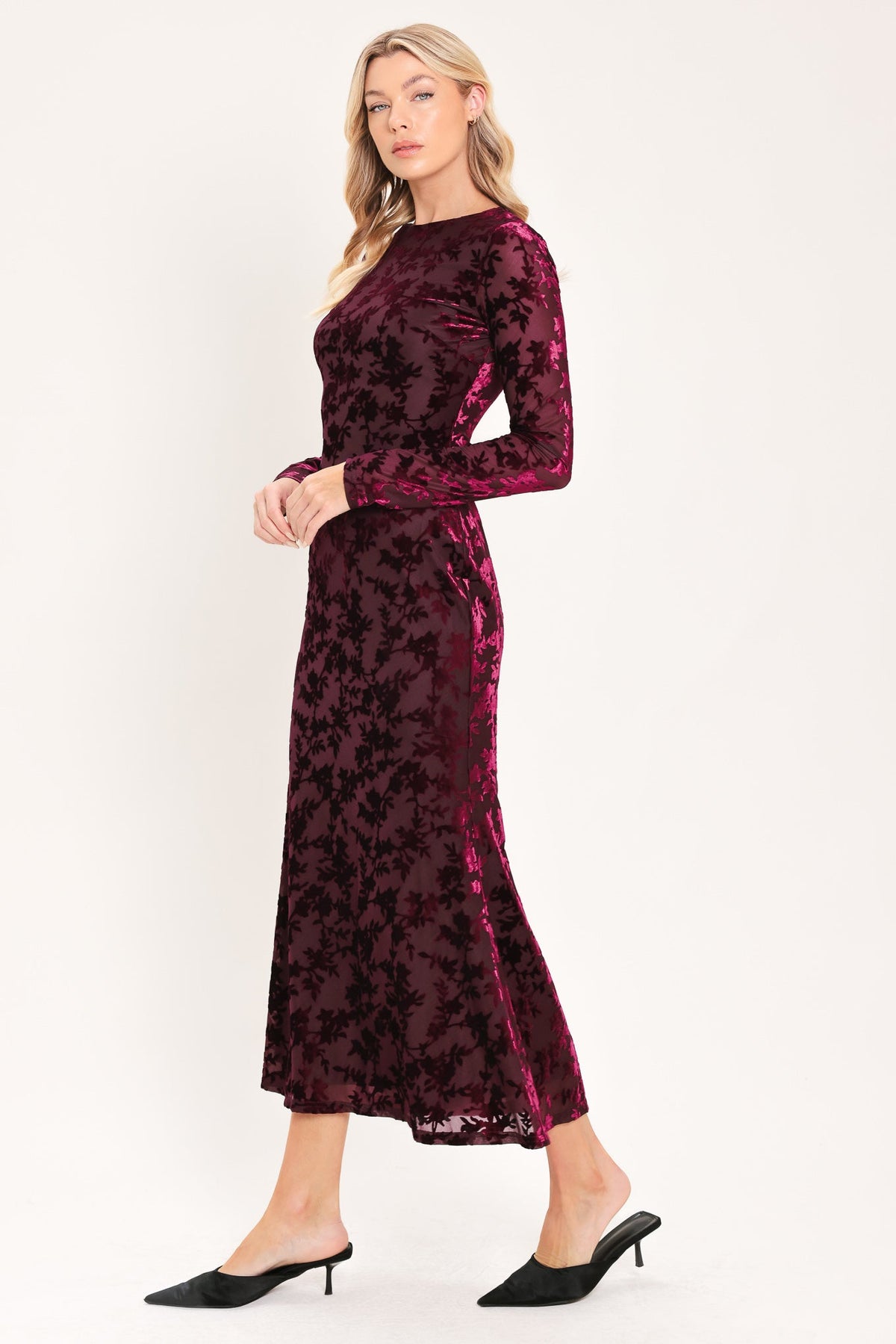 Cabernet Floral Velvet Midi Dress