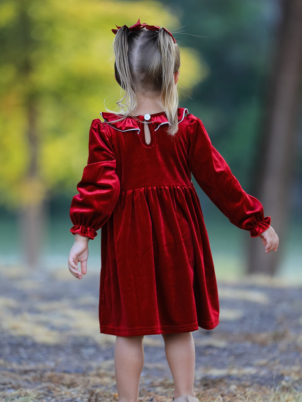 Girls' Velvet Smocked Christmas Dress with Pearls