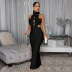 Floral Halter Evening Dress