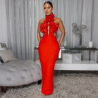 Floral Halter Evening Dress