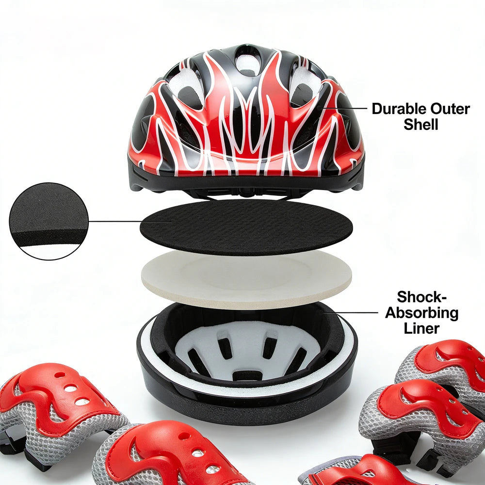 Kids Adjustable Helmet and Pads Set, Knee Pads Elbow Pads Wrist Guards Protective Gear for Kids 3-10, Ideal for Bicycle, Skatebo